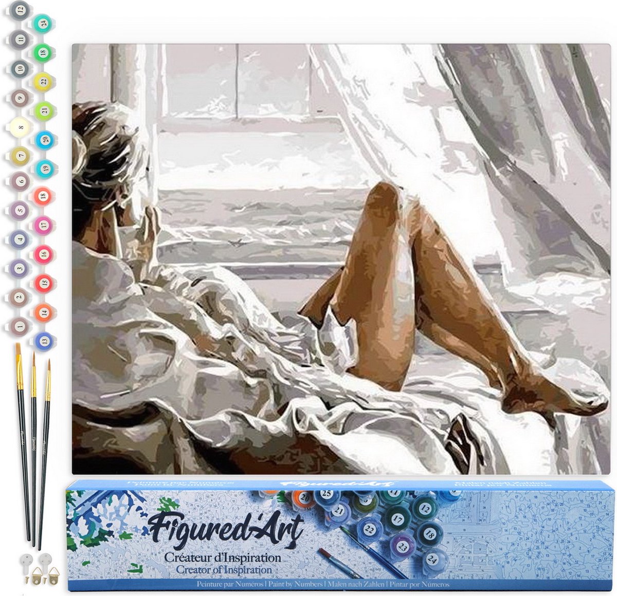 FiguredArt Schilderen op Nummer Volwassenen canvas Rust met uitzicht op de zee - Handwerk acrylverf Kit DIY Compleet - 40x50cm zonder frame